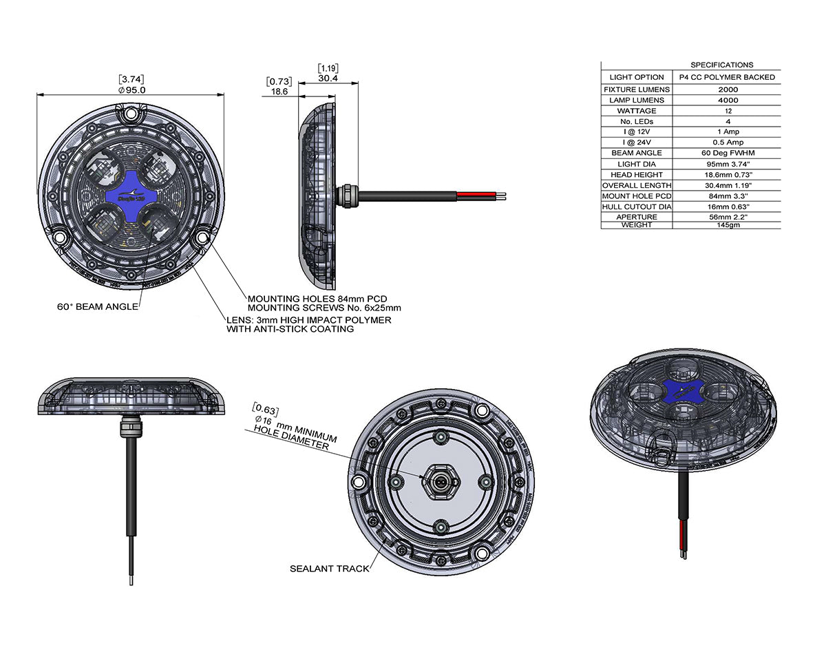 Bluefin LED Piranha P4 Colour Change Underwater Boat Light Polymer Base