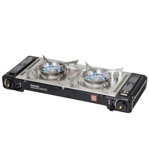 Two Burner Black Butane Gas Stove with Hot Plate