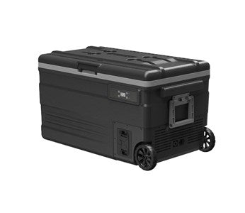 74L Brass Monkey Portable Fridge/Freezer with Solar Charger Input plus Handles + Wheels and Supports Removable Battery