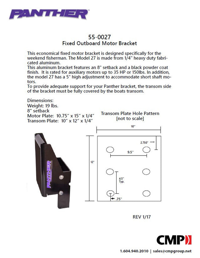 Panther Fixed Outboard Motor Bracket - Aluminium