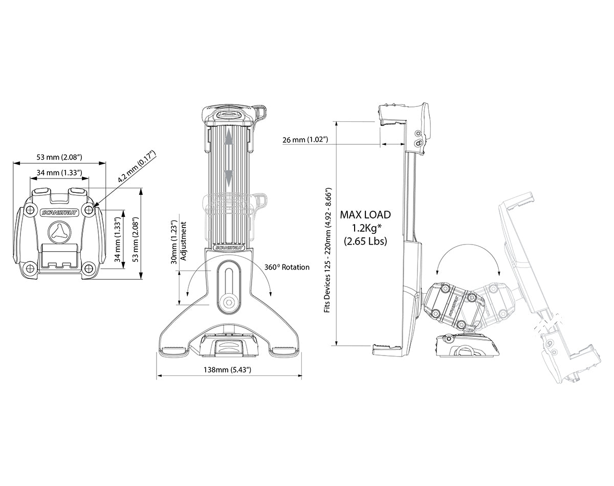 Scanstrut ROKK Mini Tablet Mount Kit with Screw Down Base