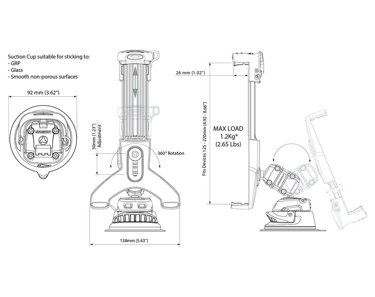 Scanstrut ROKK Mini Tablet Mount Kit with Suction Cup Base