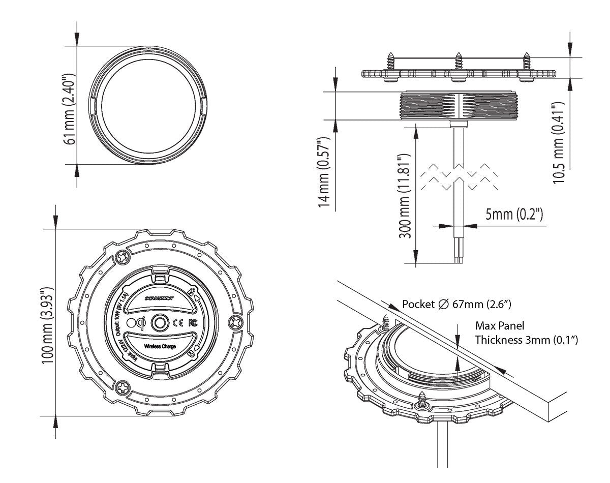 Scanstrut ROKK Qi 10W Wireless Phone Charger Hidden