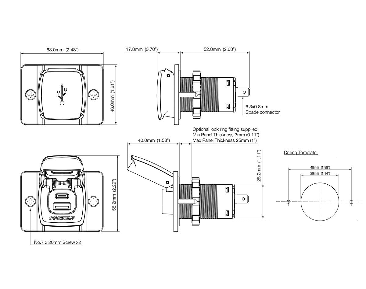 Scanstrut Flip Pro Dual USB-A & USB-C Socket with Front Bezel