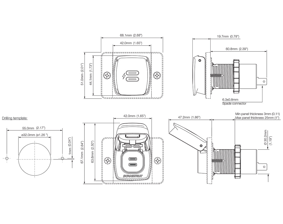 Scanstrut Flip Pro Max Dual USB-C Socket