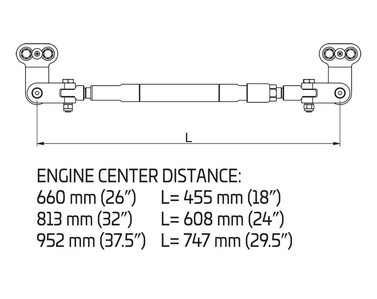 Tie Bar A95 Twin Outboard Application with Twin UC128-OBF or UC130-SVS Cylinders