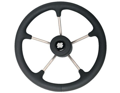 Steering Wheel V70B 5 Spoke Stainless Steel Black Grip 350mm