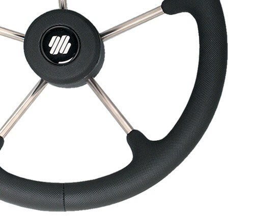 Steering Wheel V70B 5 Spoke Stainless Steel Black Grip 350mm