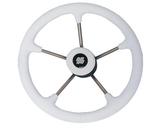 Steering Wheel V70W 5 Spoke Stainless Steel White Grip 350mm