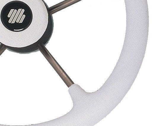 Steering Wheel V70W 5 Spoke Stainless Steel White Grip 350mm