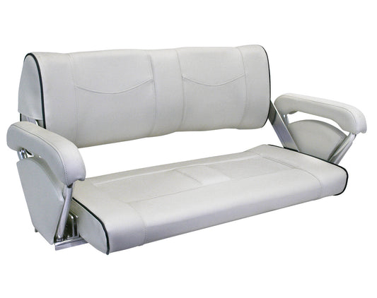 ST90 Double Flip-Back Boat Seat Off White/Dark Blue Piping