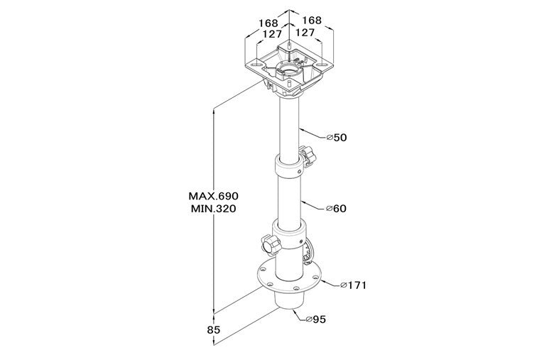 Table Pedestal Plug In Adjustable 3 Stage with Swivel 320 to 690mm