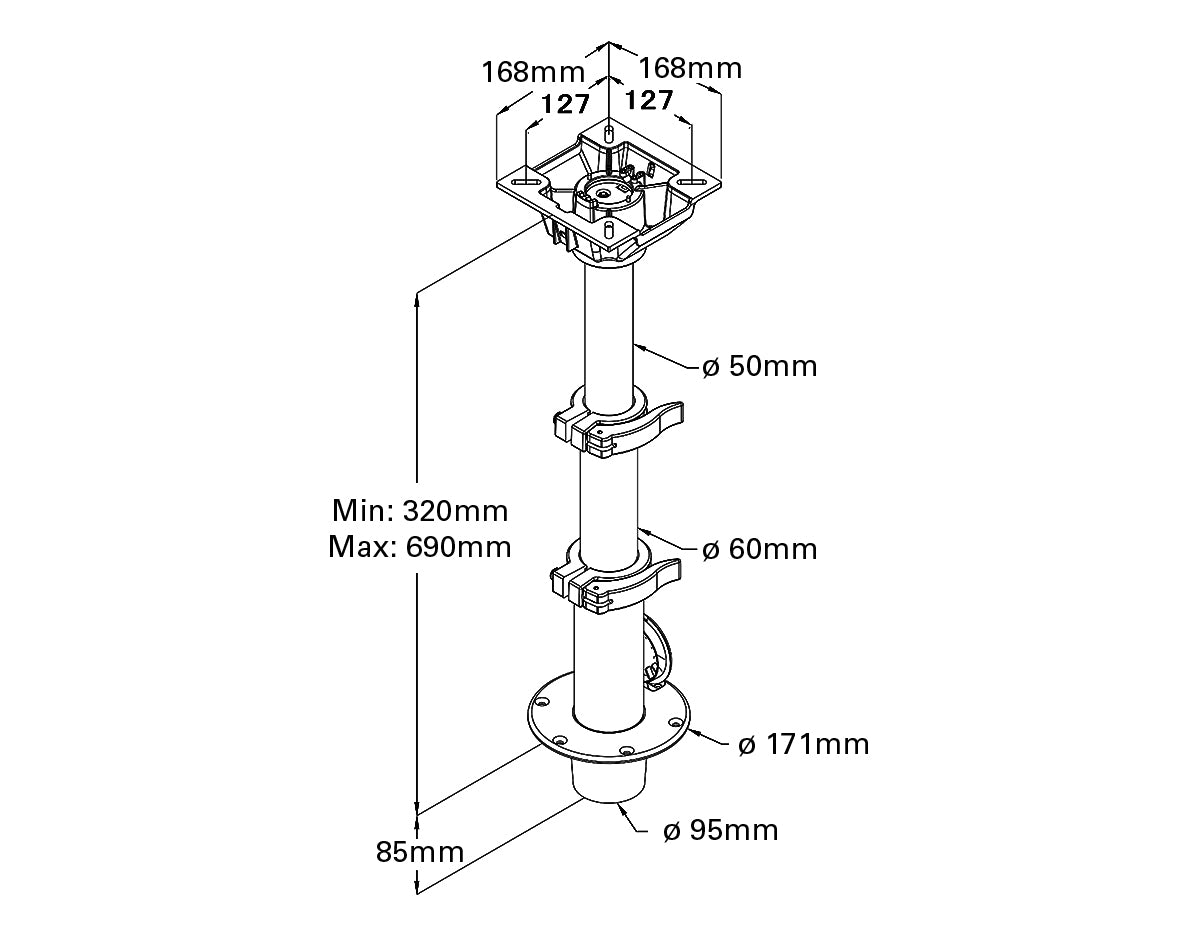 Table Pedestal Plug In Adjustable Gas Rise with Swivel 320 to 690mm