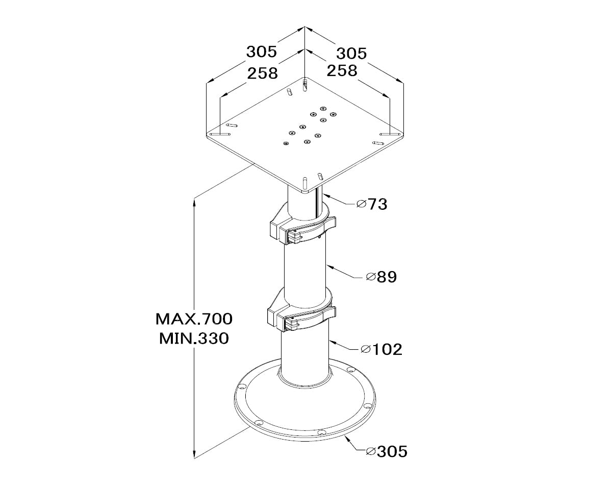 Table Pedestal 3-Stage Adjustable Gas Rise 330-700mm