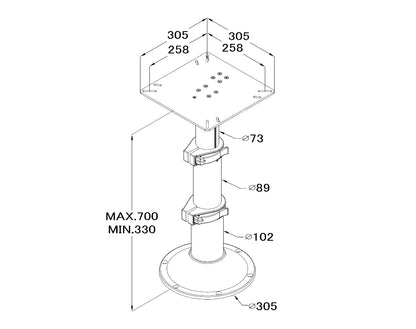 Table Pedestal 3-Stage Adjustable Gas Rise 330-700mm