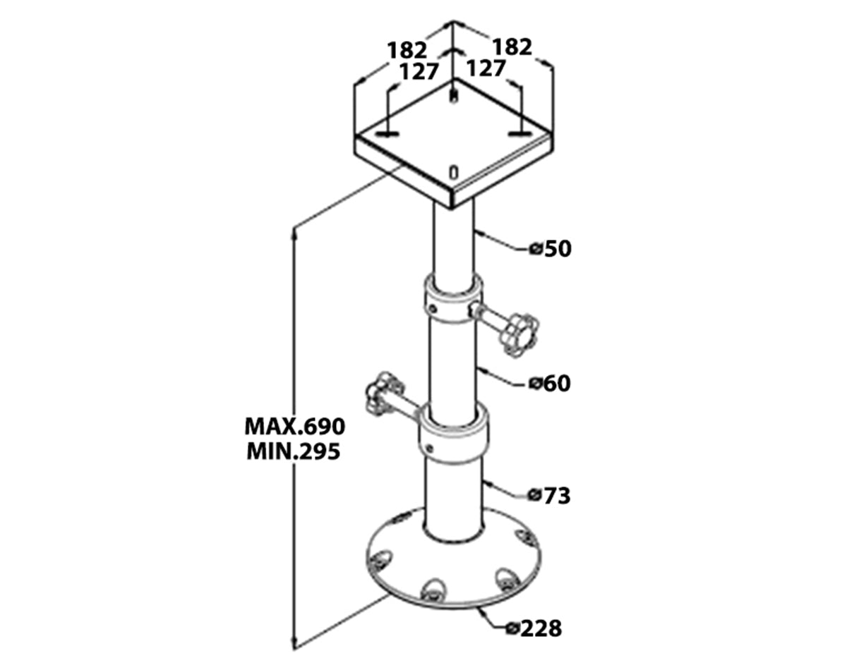 Table Pedestal Adjustable Height 295-690mm