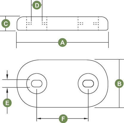 Hull Oval Zinc Anode ZHI-6 with holes 6.5kg