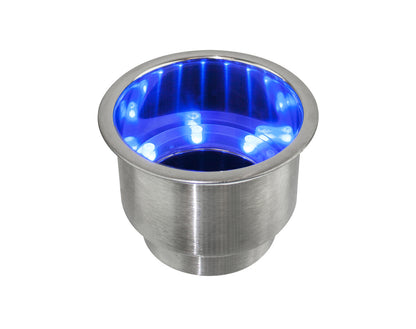 Drink Holder Stainless Steel with Blue LED Lights and Drain