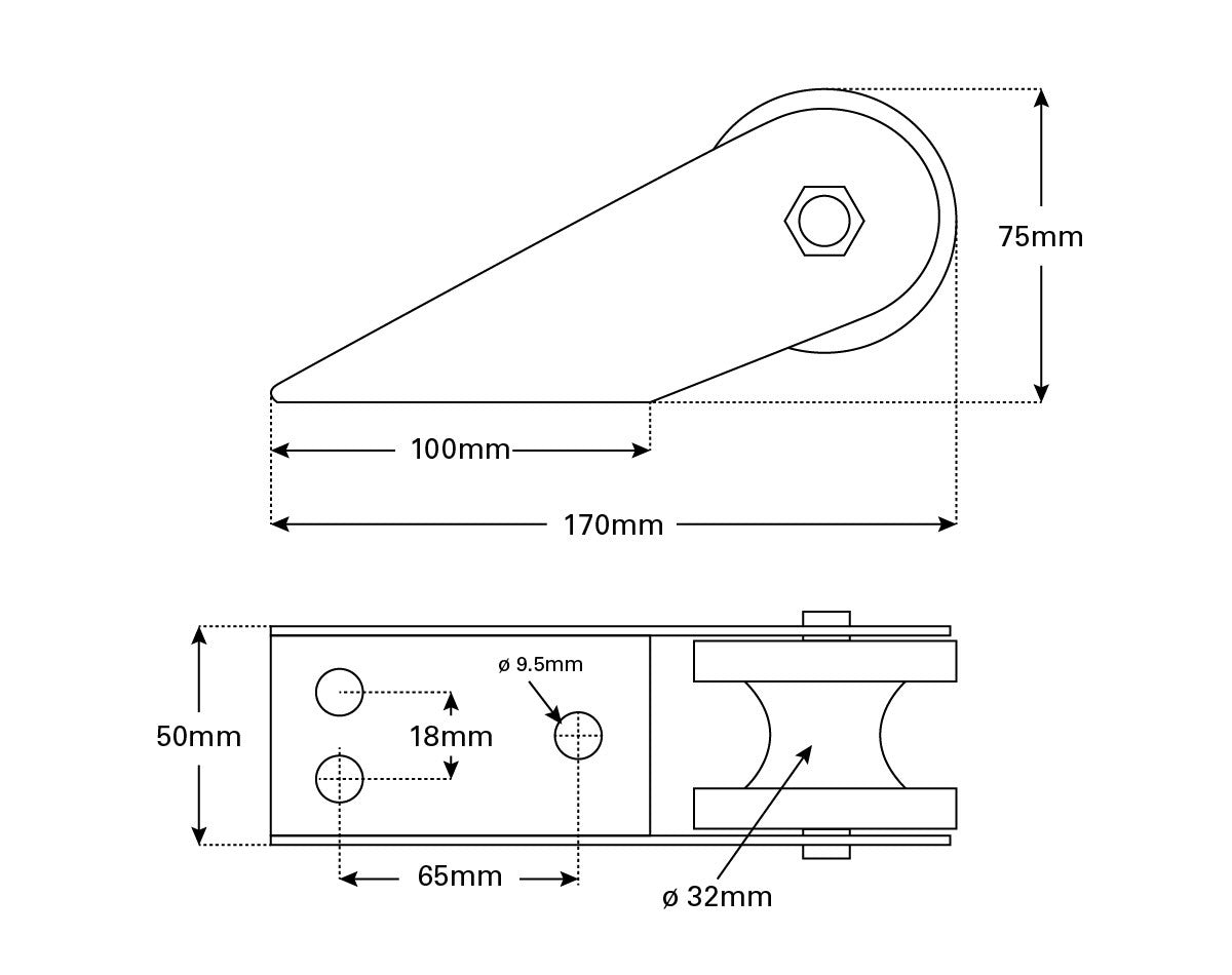 Bow Roller Stainless Steel 170x50mm