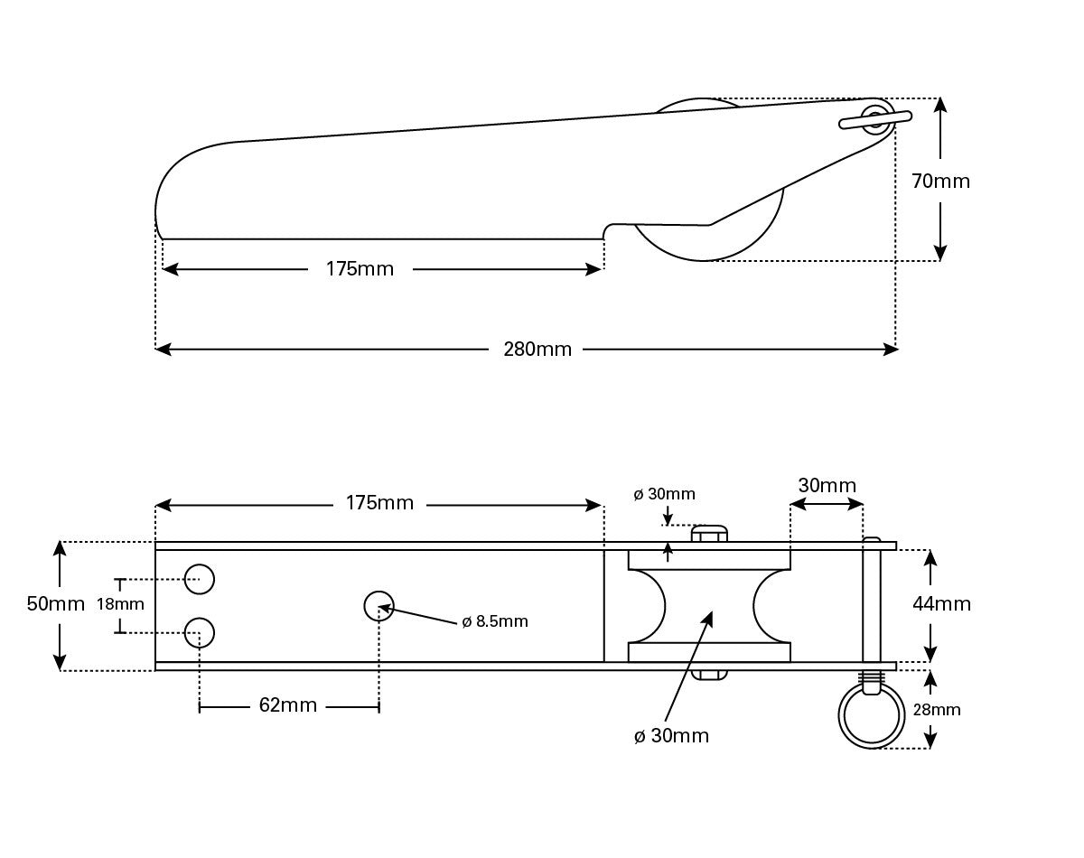 Bow Roller 316 Grade Stainless Steel 280x50mm