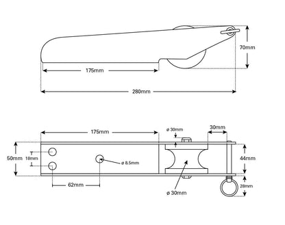 Bow Roller 316 Grade Stainless Steel 280x50mm