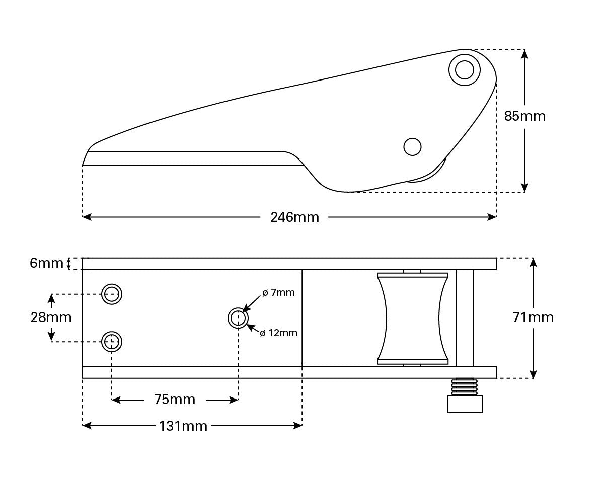 Bow Roller 316 Grade Stainless Steel 246x85mm