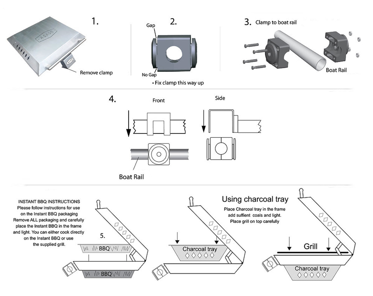 Asado Stainless Steel Boat BBQ with Removable Rail Mount