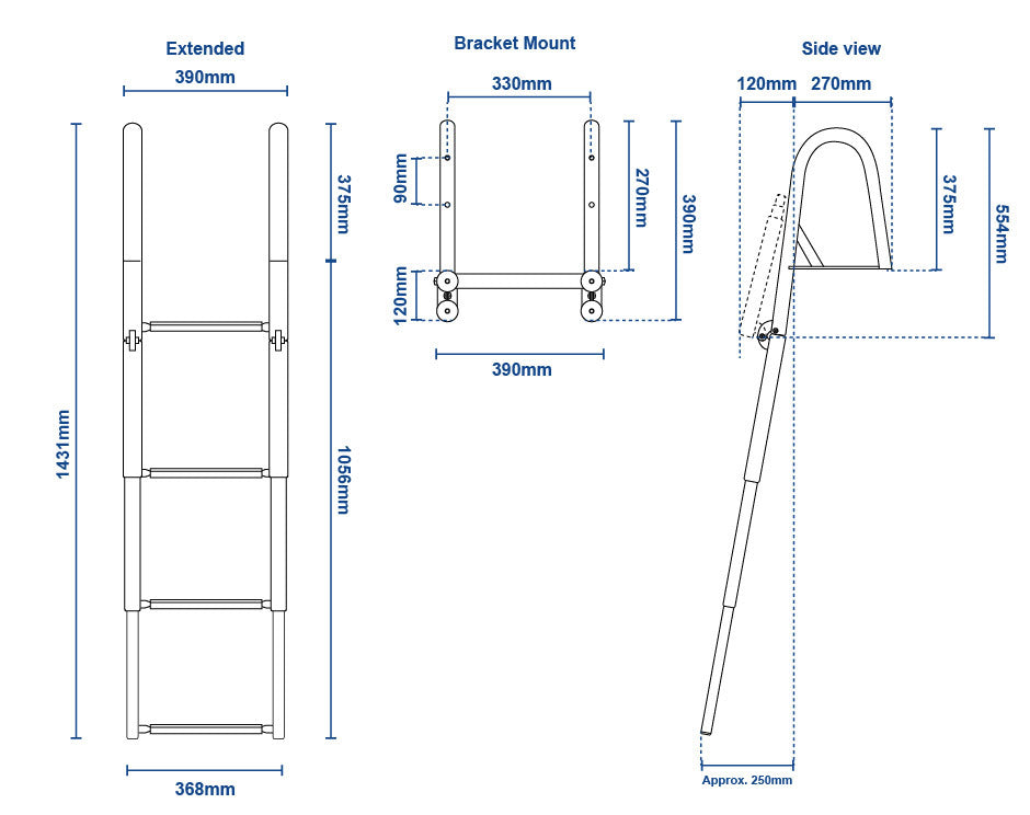 Above Platform Telescopic Folding Ladder with Hand Rails 4 Step