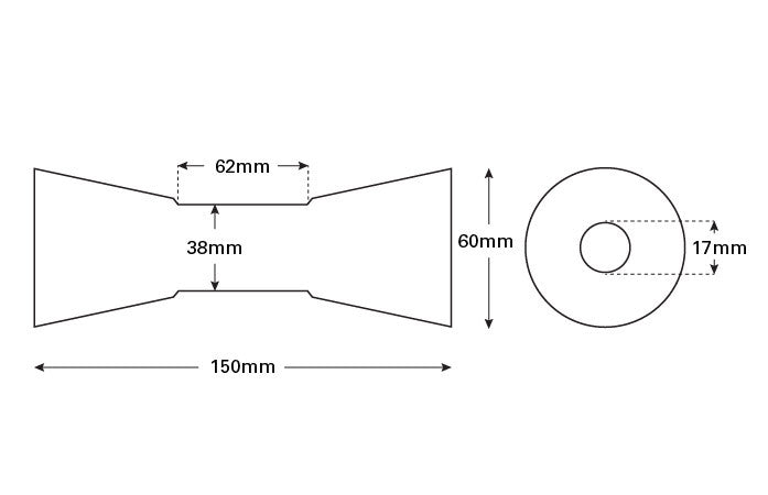 Rubber Roller Sydney Keel 150x60mm x 17mm Bore