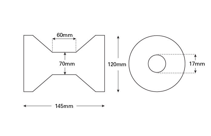 Rubber Keel Roller Jumbo 145x120mm x 17mm Bore