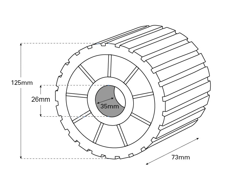 Heavy Duty Wobble Roller Blue White 73x125x 26mm Bore