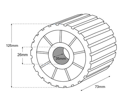 Heavy Duty Wobble Roller Blue White 73x125x 26mm Bore