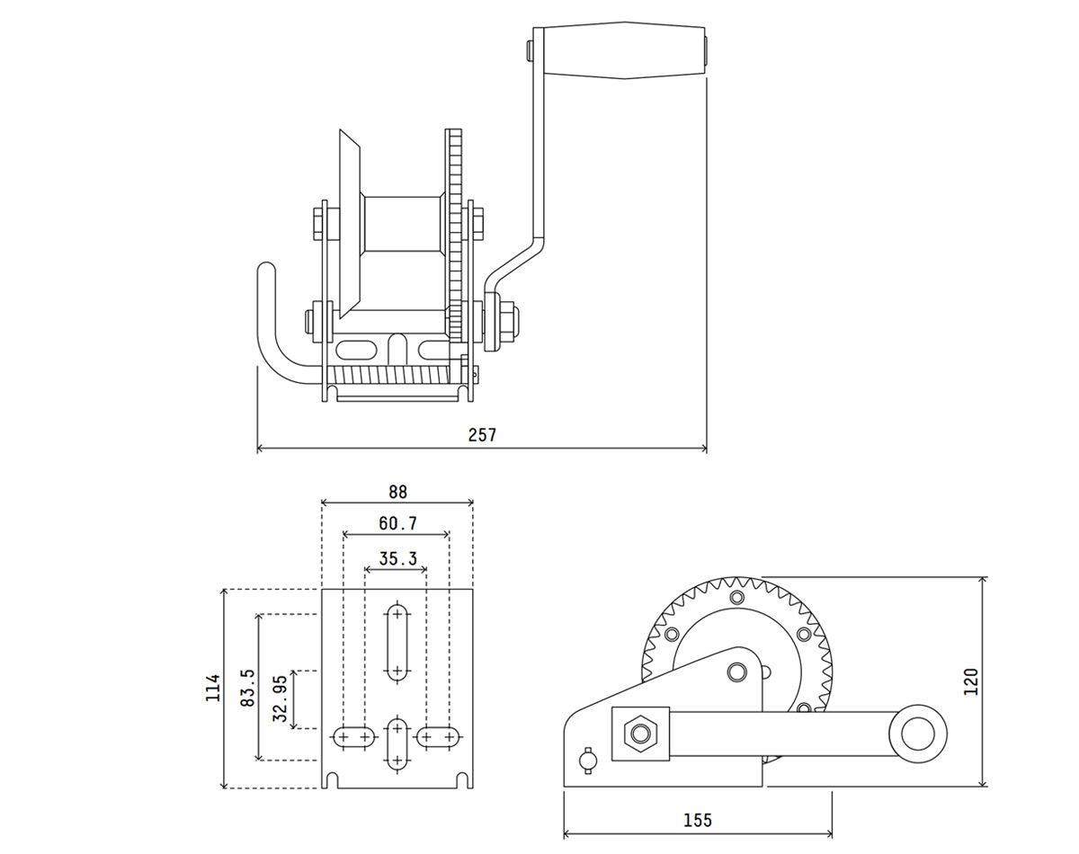 Atlantic Cadet Trailer Winch 300kg 3:1 with Webbing Strap