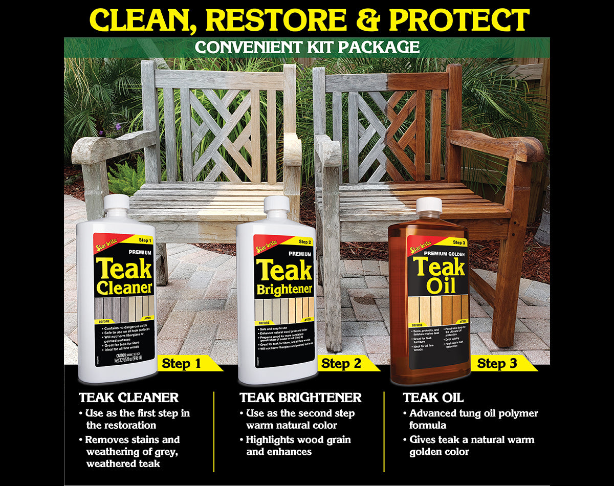 Premium Teak Care Kit with 3 x 473ml Bottles