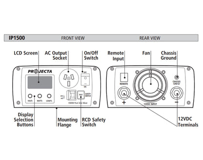 Projecta 12V 1500w Pure Sine Wave Inverter with Remote Control Display
