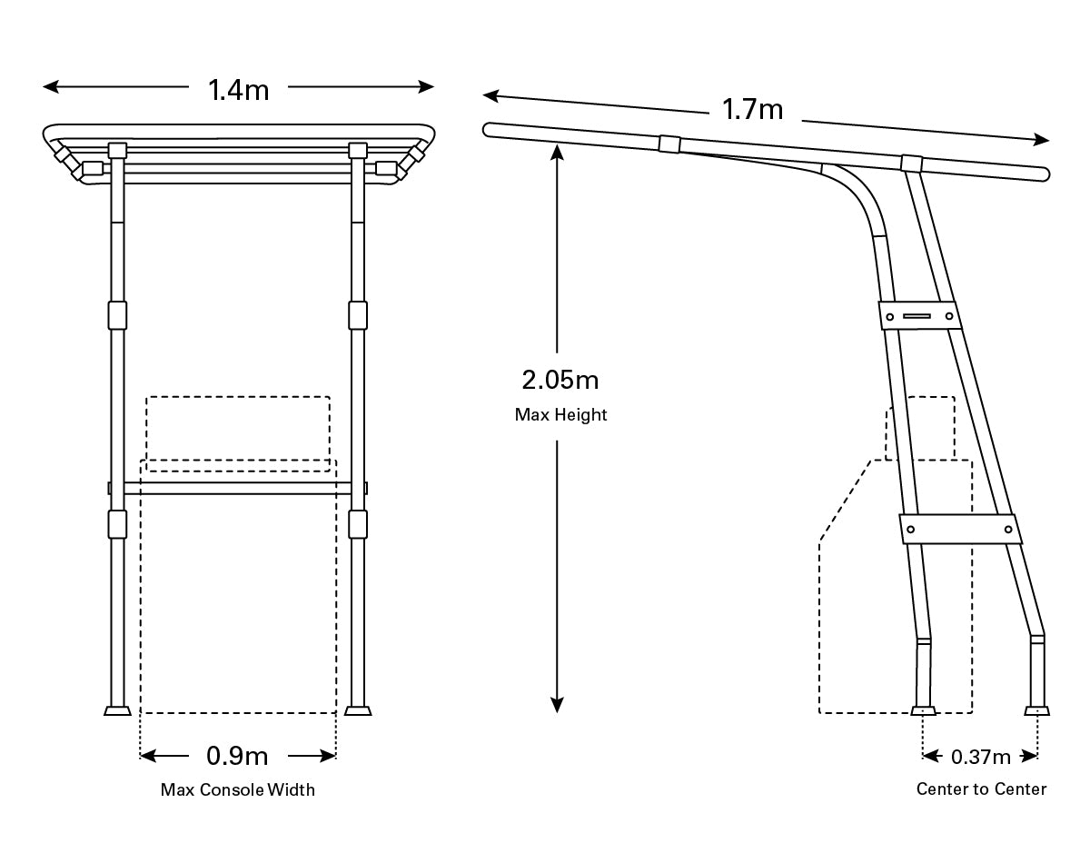 Oceansouth Heavy Duty T-Top Deck Mount Large width 1.6m