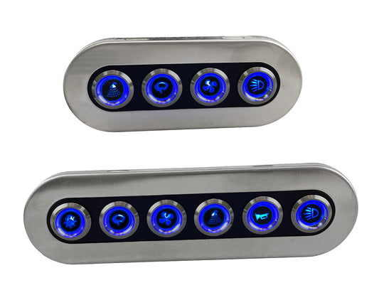 Water Resistant Switch Panels with Blue LED On/Off Switches