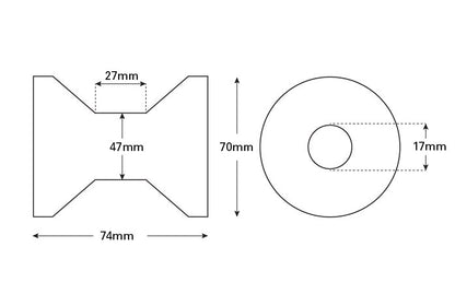 Bow Rollers High Density Polyethylene 74x70mm