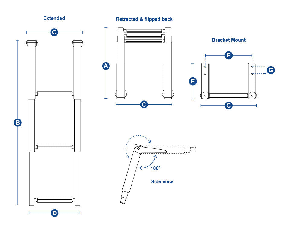 Above Platform Telescopic Ladder with Extra Wide Steps