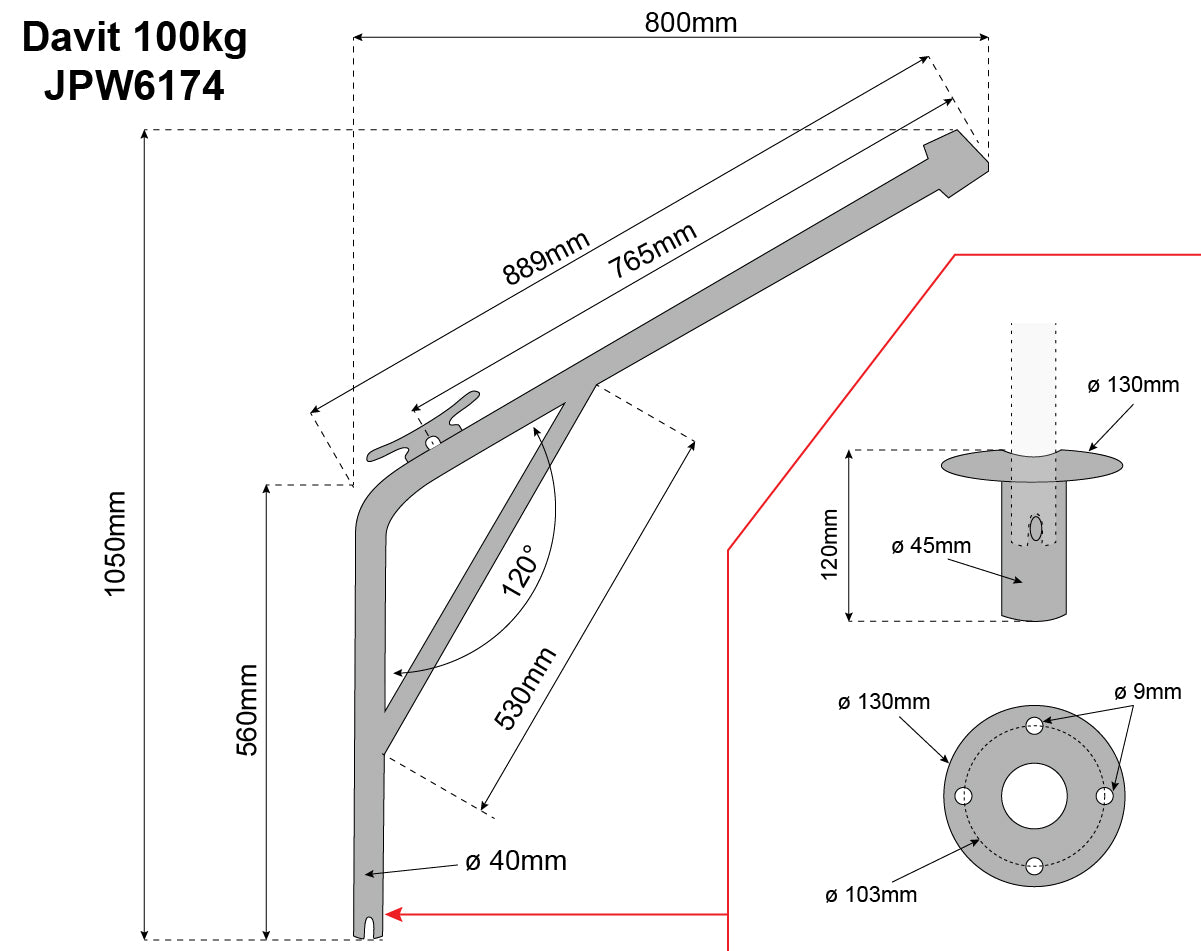 Stainless Steel Swivelling Davits Pair