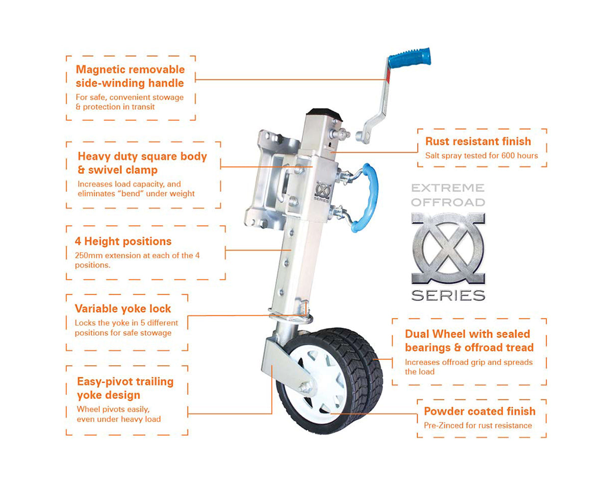 Extreme Off-Road Jockey Wheels with Heavy Duty Swivel Clamp