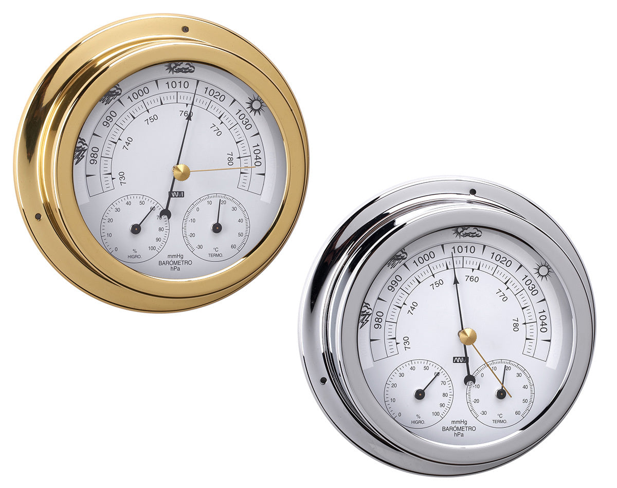 Barometer Thermometer & Hygrometer Brass White Face 120mm